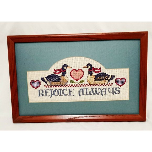 Rejoice Always Geese Picture Finished Handmade Cross Stitch 10" Country  Birds - Picture 4 of 4